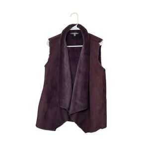 Bagatelle Faux Suede Fur Lined Vest Size Large Dark Purple Open Front Pockets